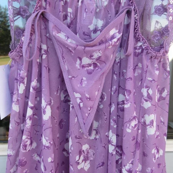 NWT sheer floral nighty panty set embroidered & sequin accents size S - Picture 12 of 14